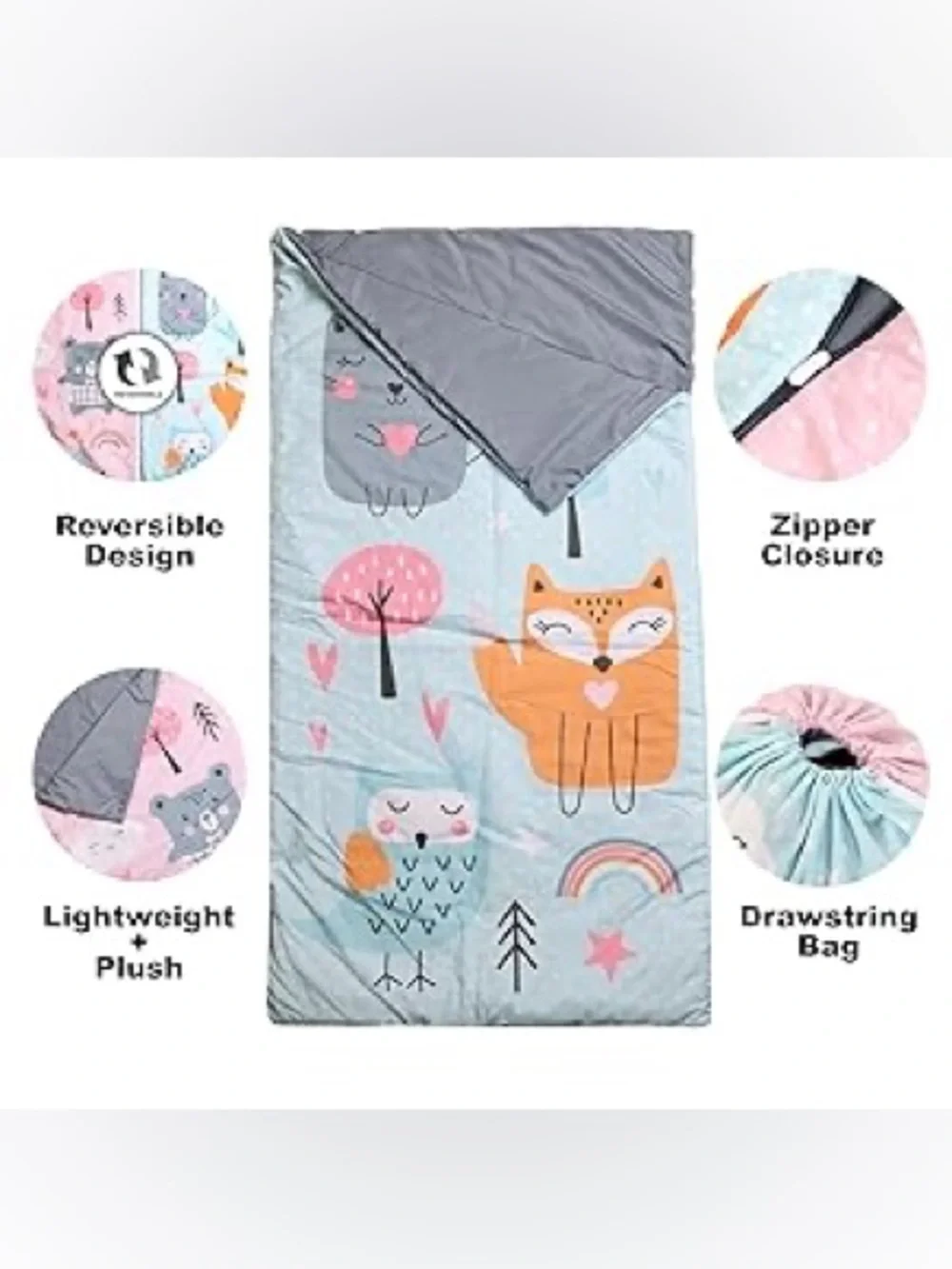 BRAND NEW Children's Cute Animal Sleeping Bag - Reversible Pink & Light Blue